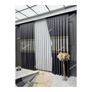 Pano Fon Perde, Elegans Seri, Gri Göbek Orta Desen,versace ,blackout,taç,karartma,brilant(tek Kanat) 90x265 cm