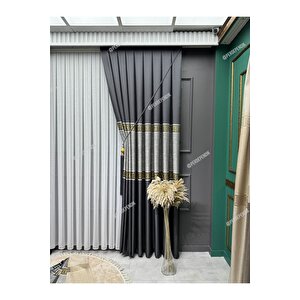 Pano Fon Perde, Elegans Seri, Gri Göbek Orta Desen,versace ,blackout,taç,karartma,brilant(tek Kanat) 90x265 cm