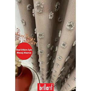 Fon Perde Vizon Pufy Brillant Püsküllü, Ponponlu, Saçaklı Fon Perde Sık Pileli Keten Pano Fon 150x270 cm