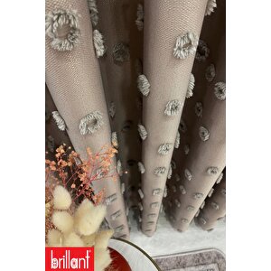Fon Perde Vizon Pufy Brillant Püsküllü, Ponponlu, Saçaklı Fon Perde Sık Pileli Keten Pano Fon 150x270 cm