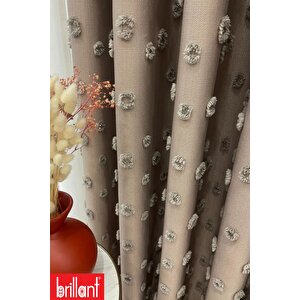 Fon Perde Vizon Pufy Brillant Püsküllü, Ponponlu, Saçaklı Fon Perde Sık Pileli Keten Pano Fon 150x270 cm