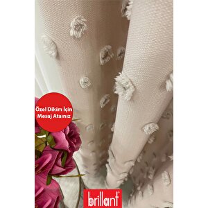 Fon Perde Bej Pufy Brillant Püsküllü, Ponponlu, Saçaklı Fon Perde Sık Pileli Keten Pano Fon 150x270 cm