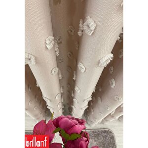 Fon Perde Bej Pufy Brillant Püsküllü, Ponponlu, Saçaklı Fon Perde Sık Pileli Keten Pano Fon 150x270 cm