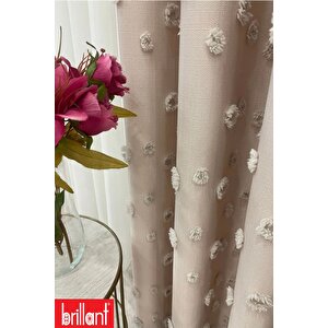 Fon Perde Bej Pufy Brillant Püsküllü, Ponponlu, Saçaklı Fon Perde Sık Pileli Keten Pano Fon 150x270 cm