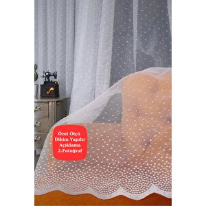 Puantiyeli , Noktalı , Kartesi Desen Mutfak , Çocuk Ve Yatak Odası Tül Perdesi Sık Pile 350x220 cm