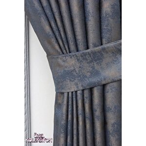 Fon Perde Royal Desen, Yeni Sezon, Pileli, Kırışmaz, Lacivert, Özel Koleksiyon (tek Kanat) 80x250 cm