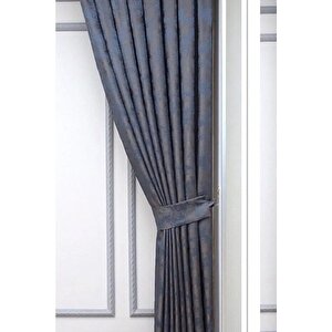 Fon Perde Royal Desen, Yeni Sezon, Pileli, Kırışmaz, Lacivert, Özel Koleksiyon (tek Kanat) 80x250 cm