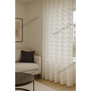Belenay Tül Perde, Ekru Kırık Beyaz, Sık Pile , Saçak, Puf, Püsküllü, Zikzak Desenli Dalgalı 450x260 cm