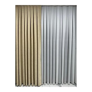 Ada Fonluk Açık Sarı/bej Tek Kanat 1/3 Sık Pile - Her Odaya Uygun Lüks Fon Perde 100x250 cm