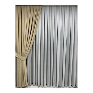 Ada Fonluk Açık Sarı/bej Tek Kanat 1/3 Sık Pile - Her Odaya Uygun Lüks Fon Perde 100x250 cm