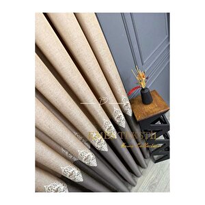Fon Perde - Evora Desen Pano Fon, Krem - Kahverengi Sık Pileli - (tek Kanat) 100x250 cm
