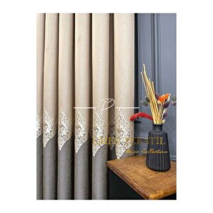 Fon Perde - Evora Desen Pano Fon, Krem - Kahverengi Sık Pileli - (tek Kanat) 100x250 cm