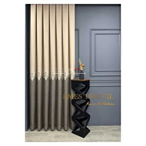 Fon Perde - Evora Desen Pano Fon, Krem - Kahverengi Sık Pileli - (tek Kanat) 100x250 cm