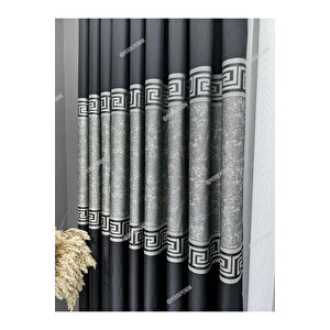 Pano Fon Perde, Elegans Seri, Siyah Gümüş Gri Versace, Blackout, Taç, Karartma, Brillant (tek Kanat) 80x280 cm
