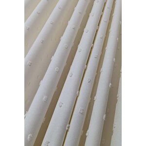 Derya Krem Çift Kanat Keten Dokulu Ponponlu Fon Perde 1x3 Sık Pile