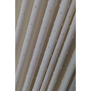 Derya Krem Çift Kanat Keten Dokulu Ponponlu Fon Perde 1x3 Sık Pile