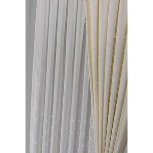 Derya Krem Çift Kanat Keten Dokulu Ponponlu Fon Perde 1x3 Sık Pile 85x280 cm