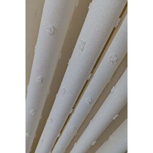 Derya Krem Çift Kanat Keten Dokulu Ponponlu Fon Perde 1x3 Sık Pile 85x280 cm