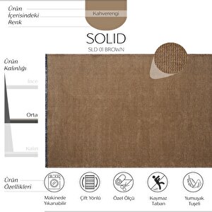 Solid 01 Brown Kahve Yumuşak Dokulu Makinede Yıkanabilir Kaymaz Tabanlı İnce Halı 160x230 cm