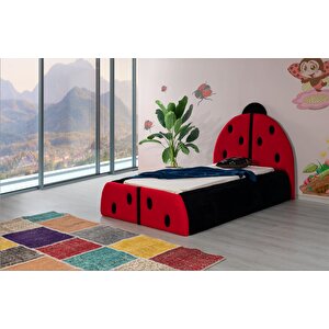 Most Uğur Böceği Tek Kişilik Karyola Teddy Kumaş 90x190 Yatak İçindir (evinize Teslim) Kırmızı Siyah Kırmızı