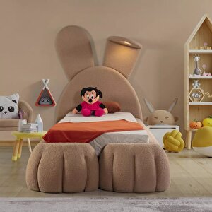 Most Bunny Tek Kişilik Karyola Teddy Kumaş 90x190 Yatak İçindir (evinize Teslim) Antik Bej