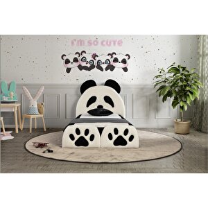 Most Panda Tek Kişilik Karyola Teddy Kumaş 90x190 Yatak İçindir (evinize Teslim) Beyaz Siyah Beyaz