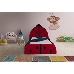 Most Uğur Böceği Tek Kişilik Karyola Teddy Kumaş 120x200 Yatak İçindir (evinize Teslim) Kırmızı Siyah Kırmızı