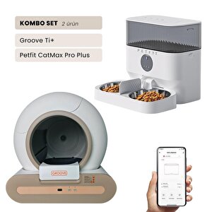 Groove Ti+ Wi-fi Akıllı Otomatik Kedi Tuvaleti Kahverengi + Petfit Catmax Pro Plus 5l Wi-fi Kameralı Akıllı Otomatik Mama Kabı Bes