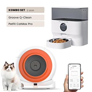 Groove Q-clean Wi-fi Akıllı Otomatik Kedi Tuvaleti Turuncu + Petfit Catmax Pro 5l Wi-fi Kameralı Akıllı Otomatik Mama Kabı Besleme