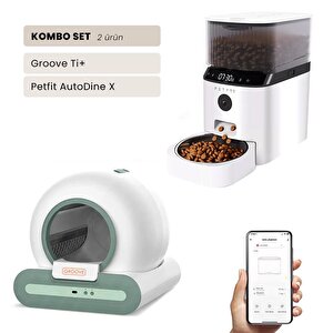 Groove Ti+ Wi-fi Akıllı Otomatik Kedi Tuvaleti Yeşil + Petfit Autodine X 5l Wi-fi Kameralı Akıllı Otomatik Mama Kabı Besleme Ünite