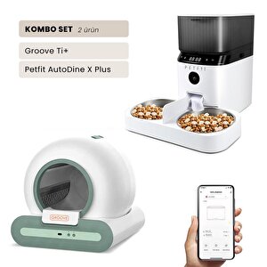 Groove Ti+ Wi-fi Akıllı Otomatik Kedi Tuvaleti Yeşil + Petfit Autodine X Plus 5l Wi-fi Kameralı Akıllı Otomatik Mama Kabı Besleme