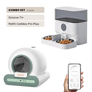 Groove Ti+ Wi-fi Akıllı Otomatik Kedi Tuvaleti Yeşil + Petfit Catmax Pro Plus 5l Wi-fi Kameralı Akıllı Otomatik Mama Kabı Besleme
