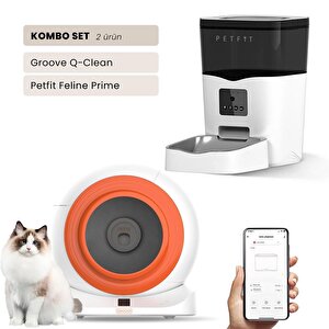 Groove Q-clean Wi-fi Akıllı Otomatik Kedi Tuvaleti Turuncu + Petfit Feline Prime 3l Wi-fi Kameralı Akıllı Otomatik Mama Kabı Besle