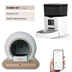 Groove Ti+ Wi-fi Akıllı Otomatik Kedi Tuvaleti Kahverengi + Petfit Feline Prime 3l Wi-fi Kameralı Akıllı Otomatik Mama Kabı Beslem