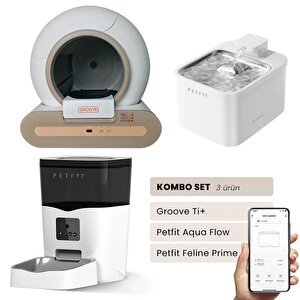 Groove Ti+ Wi-fi Akıllı Kedi Tuvaleti Kahverengi - Petfit Aqua Flow Akıllı Su Pınarı + Petfit Feline Prime 3l Wi-fi Kameralı Akıll