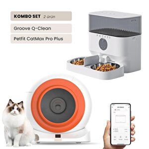 Groove Q-clean Wi-fi Akıllı Otomatik Kedi Tuvaleti Turuncu + Petfit Catmax Pro Plus 5l Wi-fi Kameralı Akıllı Otomatik Mama Kabı Be