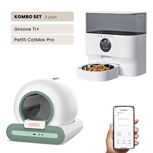 Groove Ti+ Wi-fi Akıllı Otomatik Kedi Tuvaleti Yeşil + Petfit Catmax Pro 5l Wi-fi Kameralı Akıllı Otomatik Mama Kabı Besleme Ünite