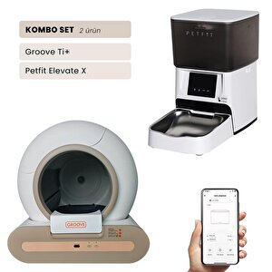 Groove Ti+ Wi-fi Akıllı Otomatik Kedi Tuvaleti Kahverengi + Petfit Elevate X 4l Wi-fi Akıllı Otomatik Mama Kabı Besleme Ünitesi Bu