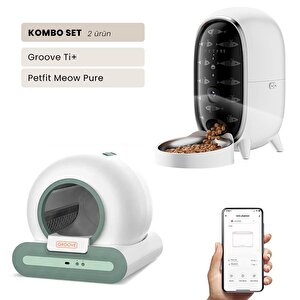 Groove Ti+ Wi-fi Akıllı Otomatik Kedi Tuvaleti Yeşil + Petfit Meow Pure 3l Wi-fi Kameralı Akıllı Otomatik Mama Kabı Besleme Ünites