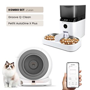 Groove Q-clean Wi-fi Akıllı Otomatik Kedi Tuvaleti Gri + Petfit Autodine X Plus 5l Wi-fi Kameralı Akıllı Otomatik Mama Kabı Beslem