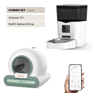 Groove Ti+ Wi-fi Akıllı Otomatik Kedi Tuvaleti Yeşil + Petfit Feline Prime 3l Wi-fi Kameralı Akıllı Otomatik Mama Kabı Besleme Üni