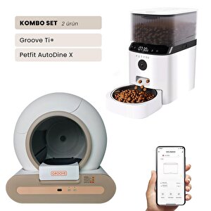 Groove Ti+ Wi-fi Akıllı Otomatik Kedi Tuvaleti Kahverengi + Petfit Autodine X 5l Wi-fi Kameralı Akıllı Otomatik Mama Kabı Besleme