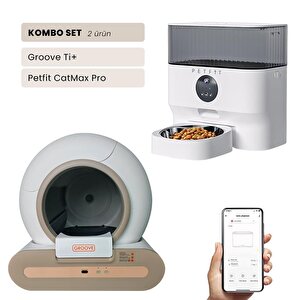 Groove Ti+ Wi-fi Akıllı Otomatik Kedi Tuvaleti Kahverengi + Petfit Catmax Pro 5l Wi-fi Kameralı Akıllı Otomatik Mama Kabı Besleme