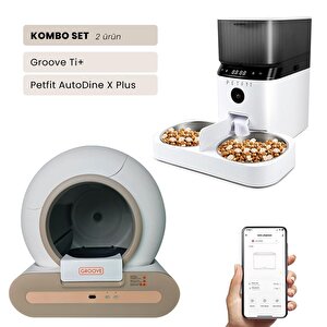 Groove Ti+wi-fi Akıllı Otomatik Kedi Tuvaleti Kahverengi + Petfit Autodine X Plus 5l Wi-fi Kameralı Akıllı Otomatik Mama Kabı Besl