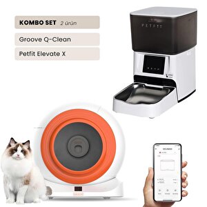 Groove Q-clean Wi-fi Akıllı Otomatik Kedi Tuvaleti Turuncu + Petfit Elevate X 4l Wi-fi Akıllı Otomatik Mama Kabı Besleme Ünitesi B