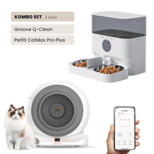 Groove Q-clean Wi-fi Akıllı Otomatik Kedi Tuvaleti Gri + Petfit Catmax Pro Plus 5l Wi-fi Kameralı Akıllı Otomatik Mama Kabı Beslem