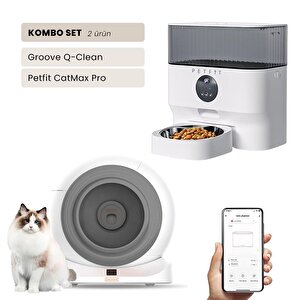 Groove Q-clean Wi-fi Akıllı Kedi Tuvaleti Gri + Petfit Catmax Pro 5l Wi-fi Kameralı Akıllı Otomatik Mama Kabı Besleme Ünitesi Bund