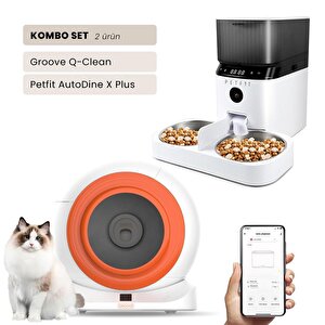 Groove Q-clean Wi-fi Akıllı Otomatik Kedi Tuvaleti Turuncu + Petfit Autodine X Plus 5l Wi-fi Kameralı Akıllı Otomatik Mama Kabı Be