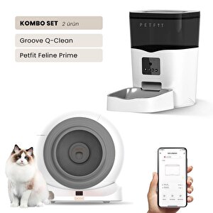 Groove Q-clean Wi-fi Akıllı Otomatik Kedi Tuvaleti Gri + Petfit Feline Prime 3l Wi-fi Kameralı Akıllı Otomatik Mama Kabı Besleme Ü