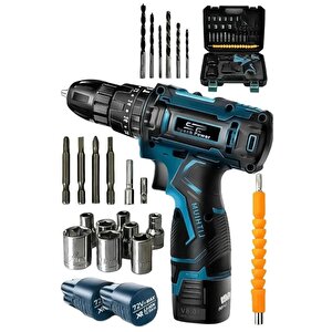Usa 58volt 12 Ah 27 Pcs Setkorumalı Çelik Şanzuman 2 Akülü Vidalama Şarjlı Matkap